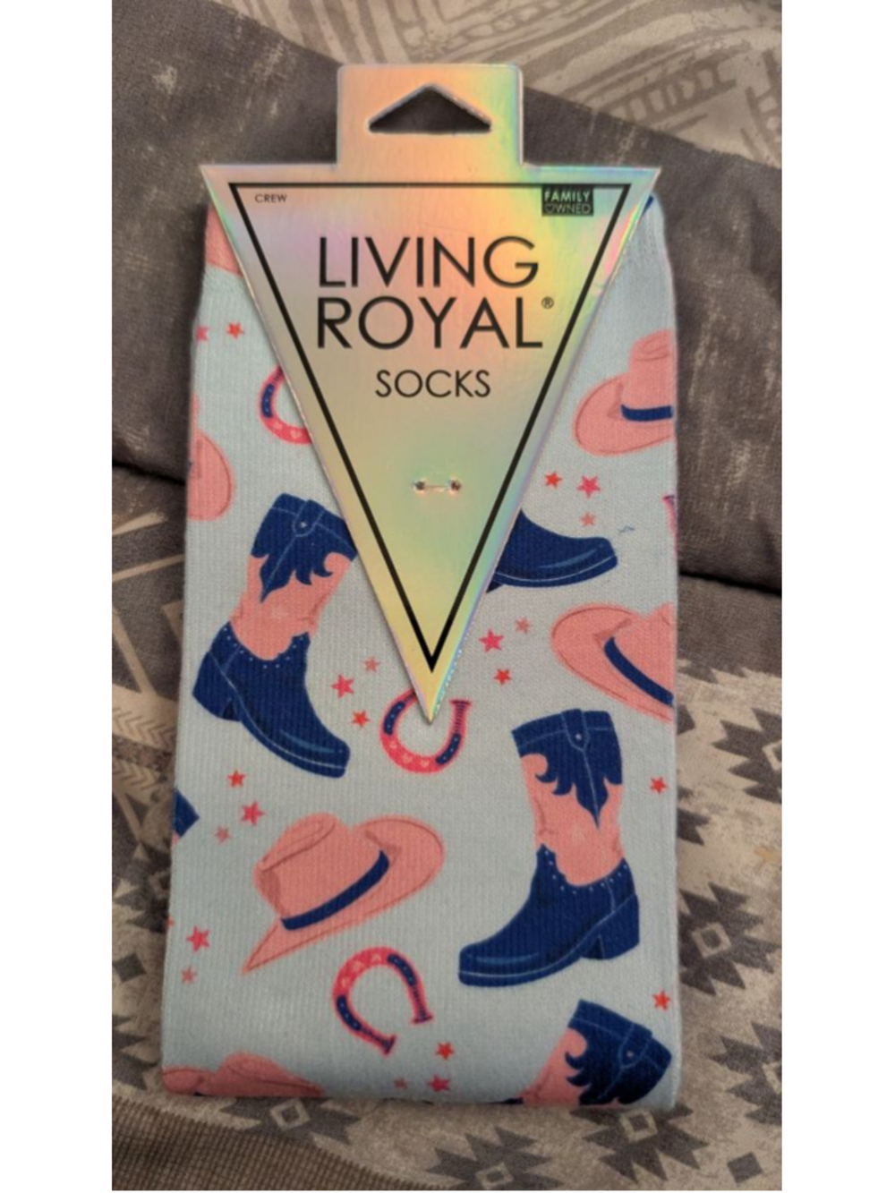 Living Royal Cowgirl Crew Socks One Size Light Blue Pink